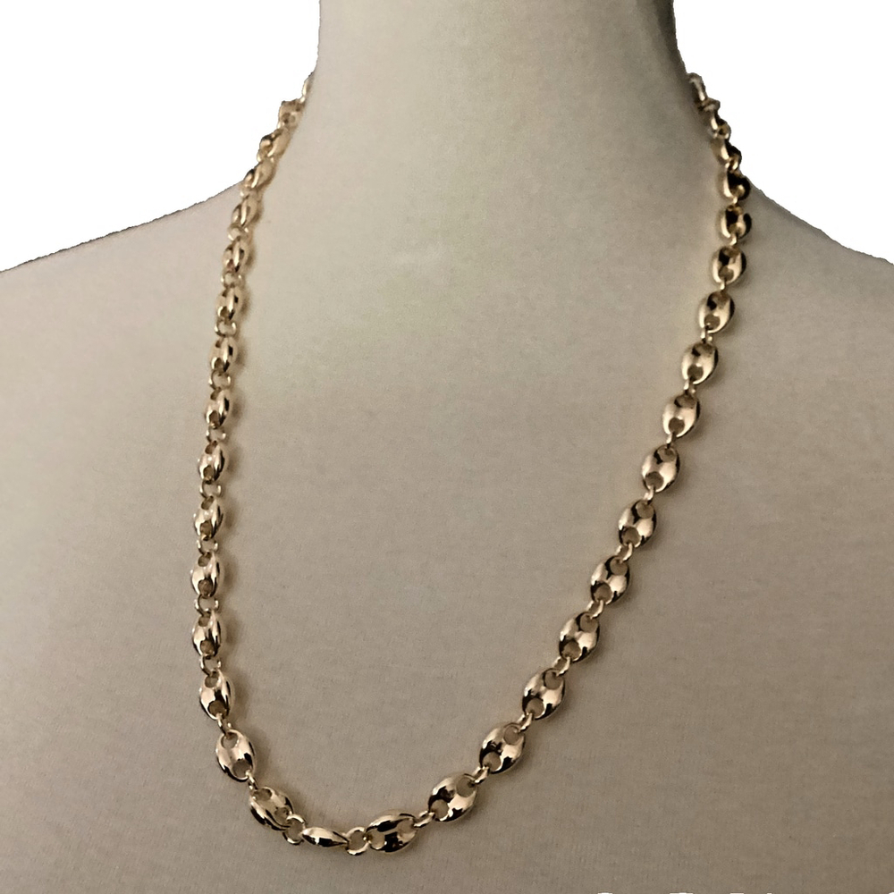 18k Yellow Gold Plated Puffed Anchor Mariner Marina Chain Necklace 8mm 24" NWOT - Picture 2 of 5